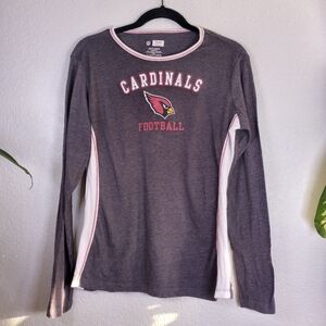 NFL Team Apparel Arizona Cardinals Grey White and Red Long Sleeve Round Neck LRG